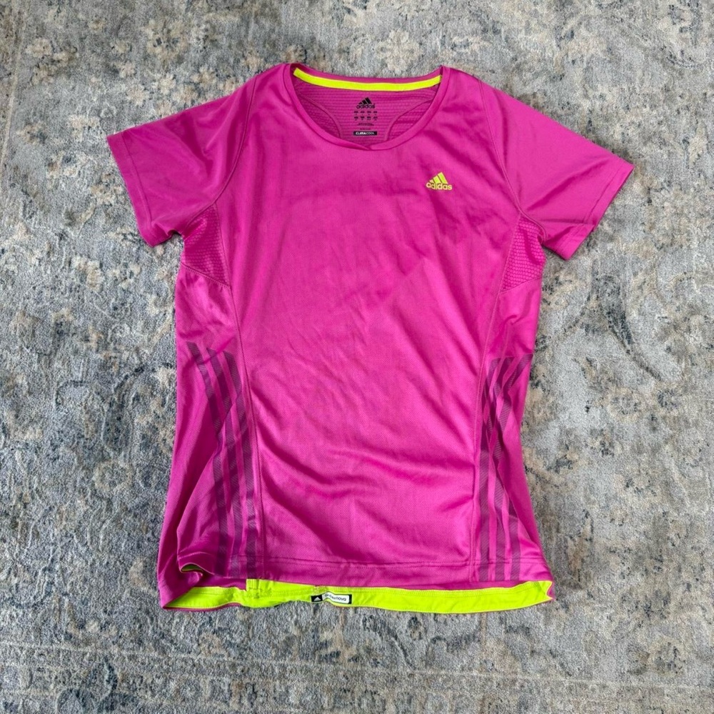 adidas Hot Pink and Neon Yellow Women's Athletic Tee